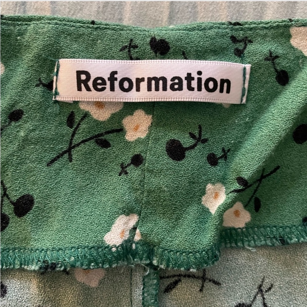Reformation Pico Green Floral Print crimini 
Thigh High Slit Slip-Dress - Picture 4 of 6